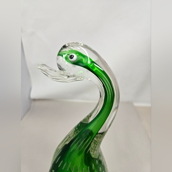 Murano Glass Duck Clear With Green & White Controlled Bubbled Get Quacked Ducky - Picture 2 of 14